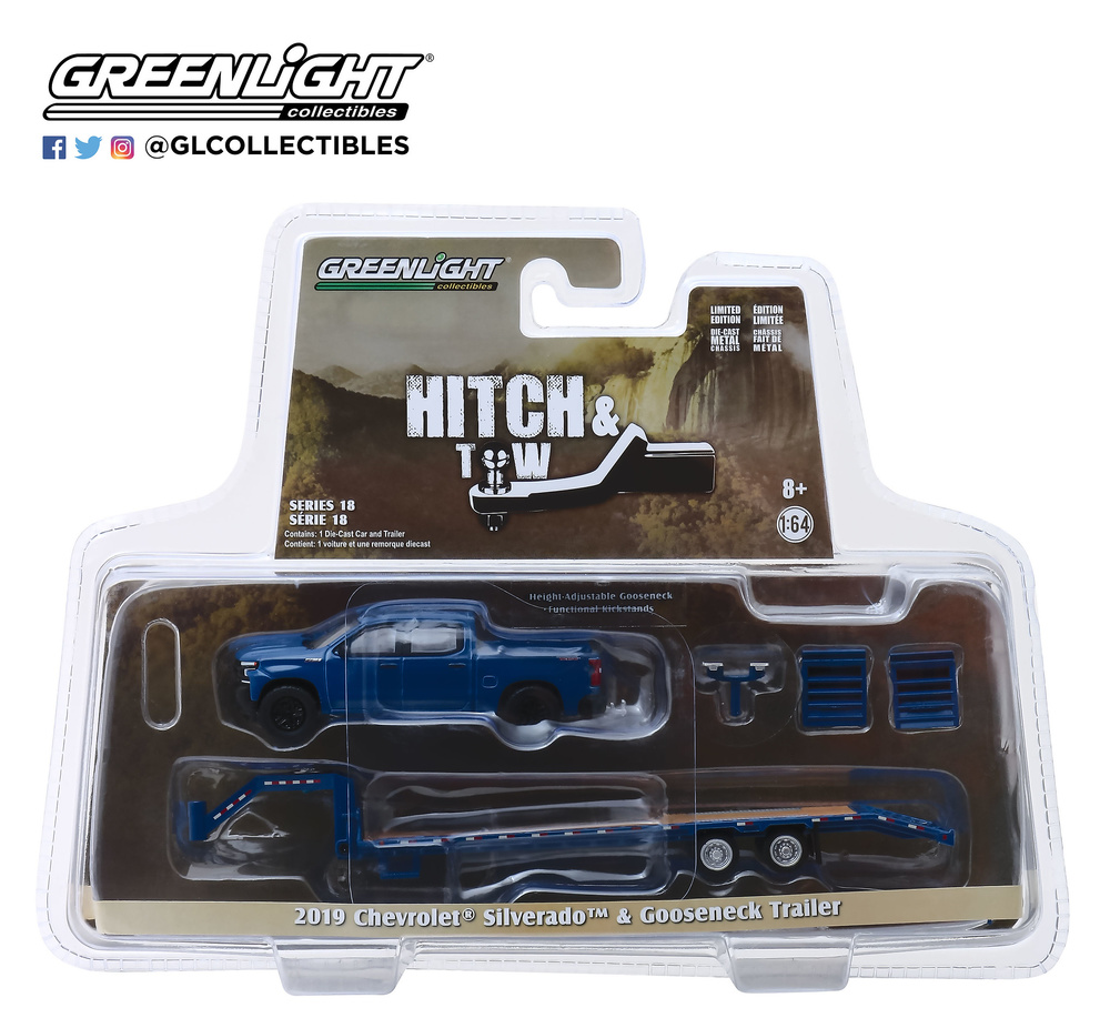 Chevrolet Silverado 1500 LT con Plataforma de cuello de cisne (2019) Greenlight 32180D 1/64 