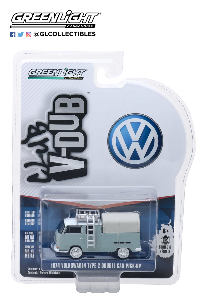 Volkswagen T2 Cabina doble con toldo y baca (1974) Greenlight 29940D 1/64 