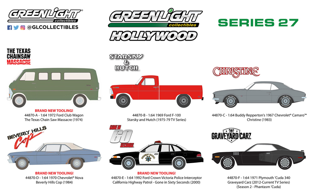 Lote 6 unidades Hollywood Series 27 Greenlight 44870 1/64 