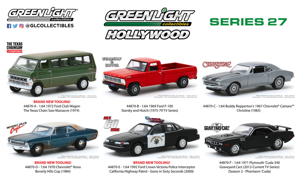 Lote 6 unidades Hollywood Series 27 Greenlight 44870 1/64 