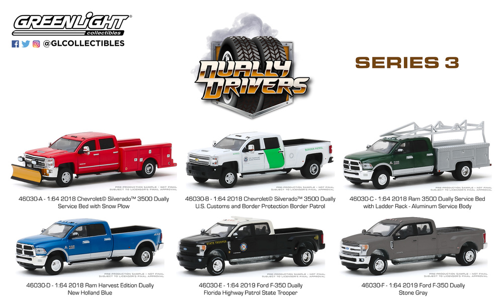 Lote de 6 unidades Dually Drivers Series 3 Greenlight 46030 1/64 