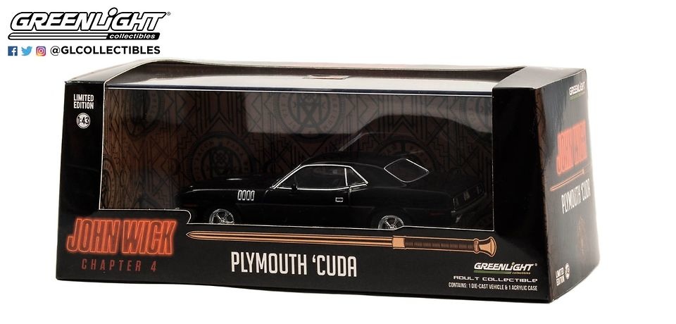 Plymouth Cuda pelicula John Wick 4 (1971) Greenlight escala 1/43 