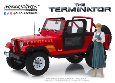 Jeep CJ-7 Renegade "Terminator" con figura Sarah Connors (1983) Greenlight 1/18